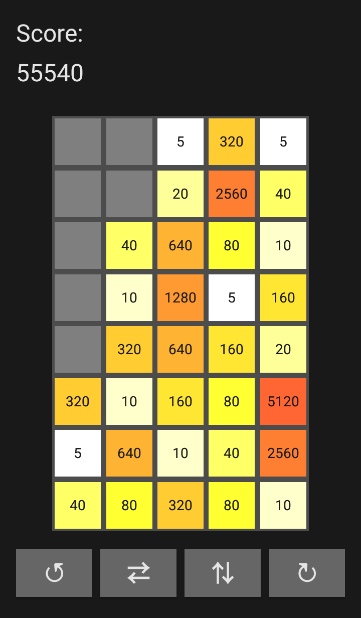 A custom game board with increased row and column count, filled with different tiles.