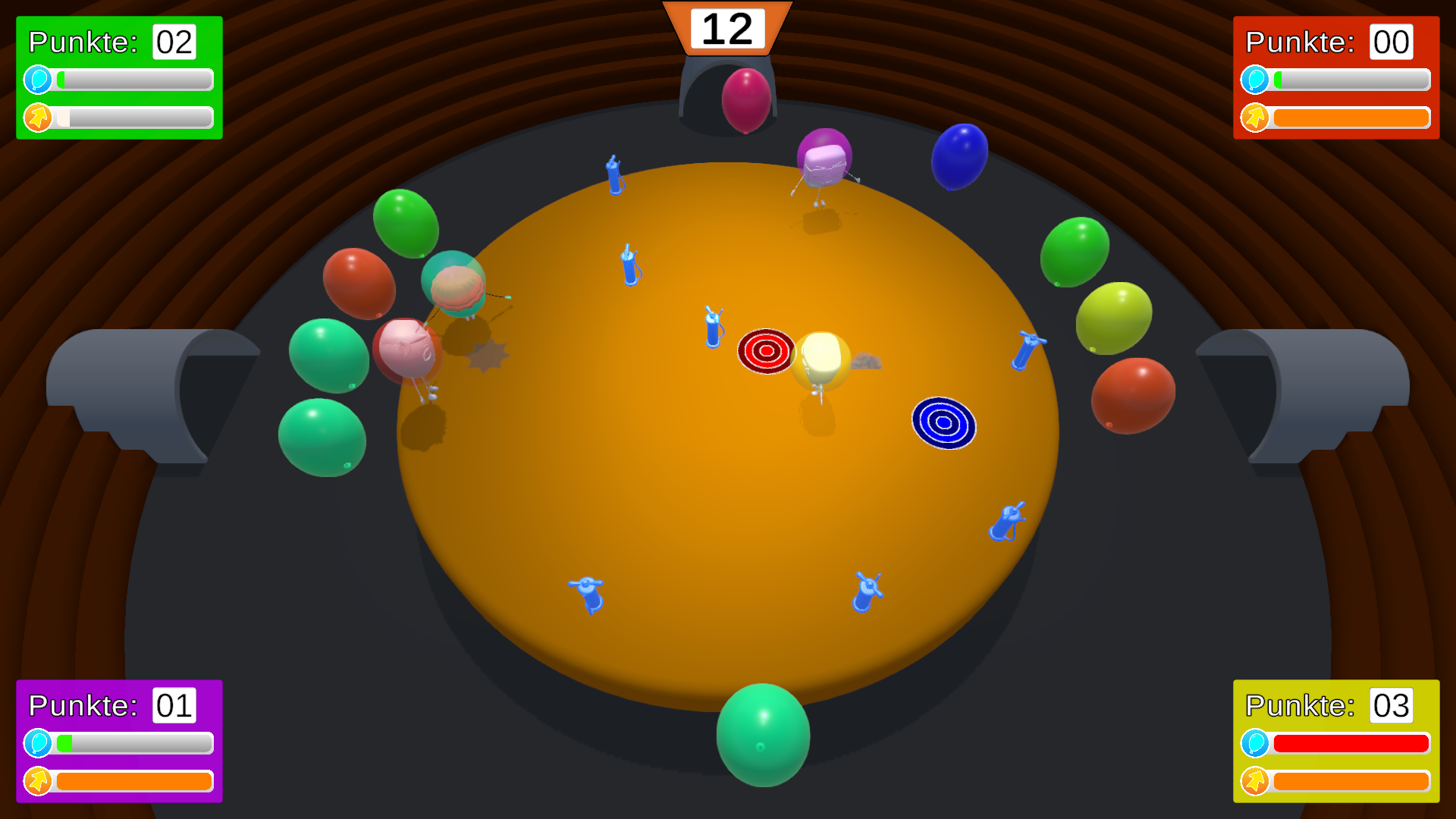 Eine laufende Runde, in der Spielers einander sich umherstoßen und mit Sturmangriffen attackieren.