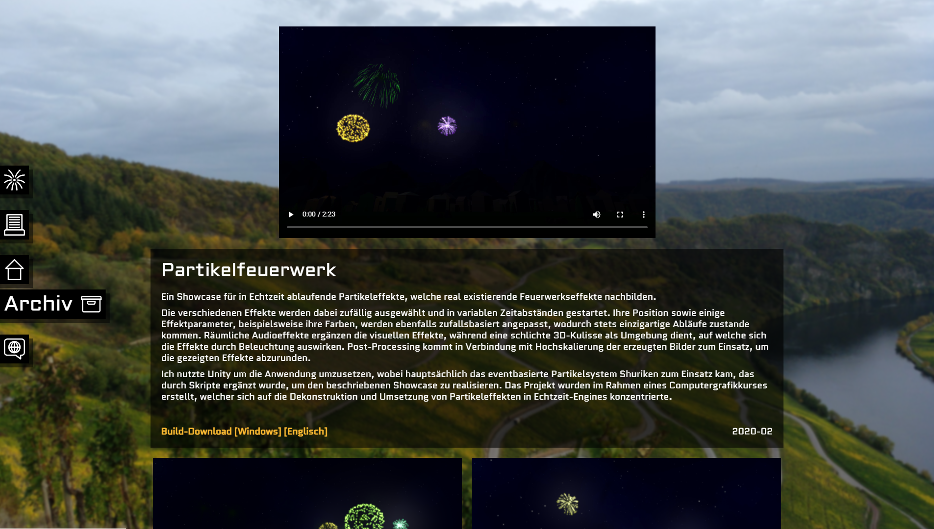 Ein Projekt, neben dem ein Eintrag der Seitenleiste geöffnet wird, in der Desktopversion der Seite.