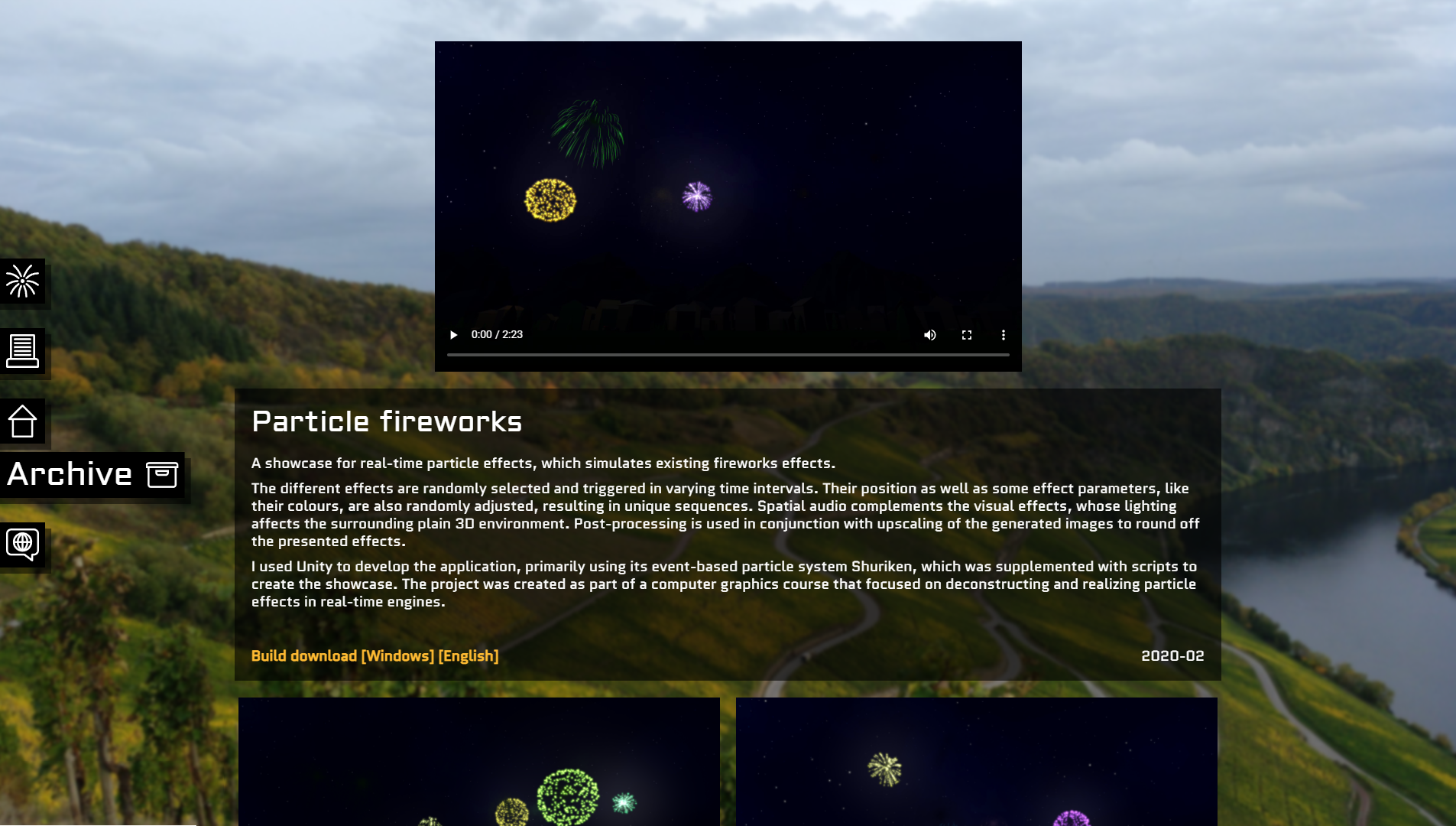 A project with an opened sidebar entry next to it in the site