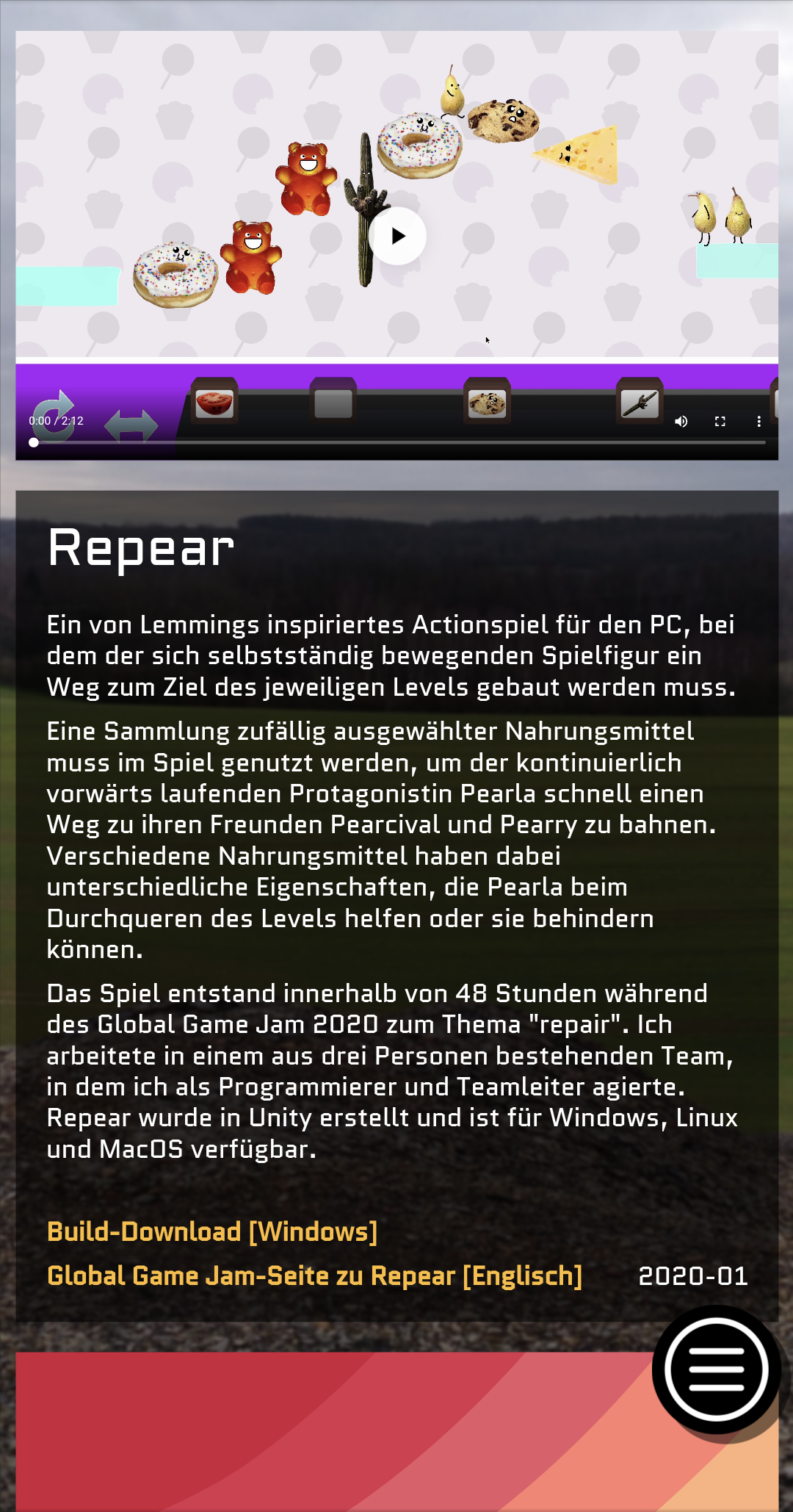 Ein Projekt in der mobilen Version der Seite.