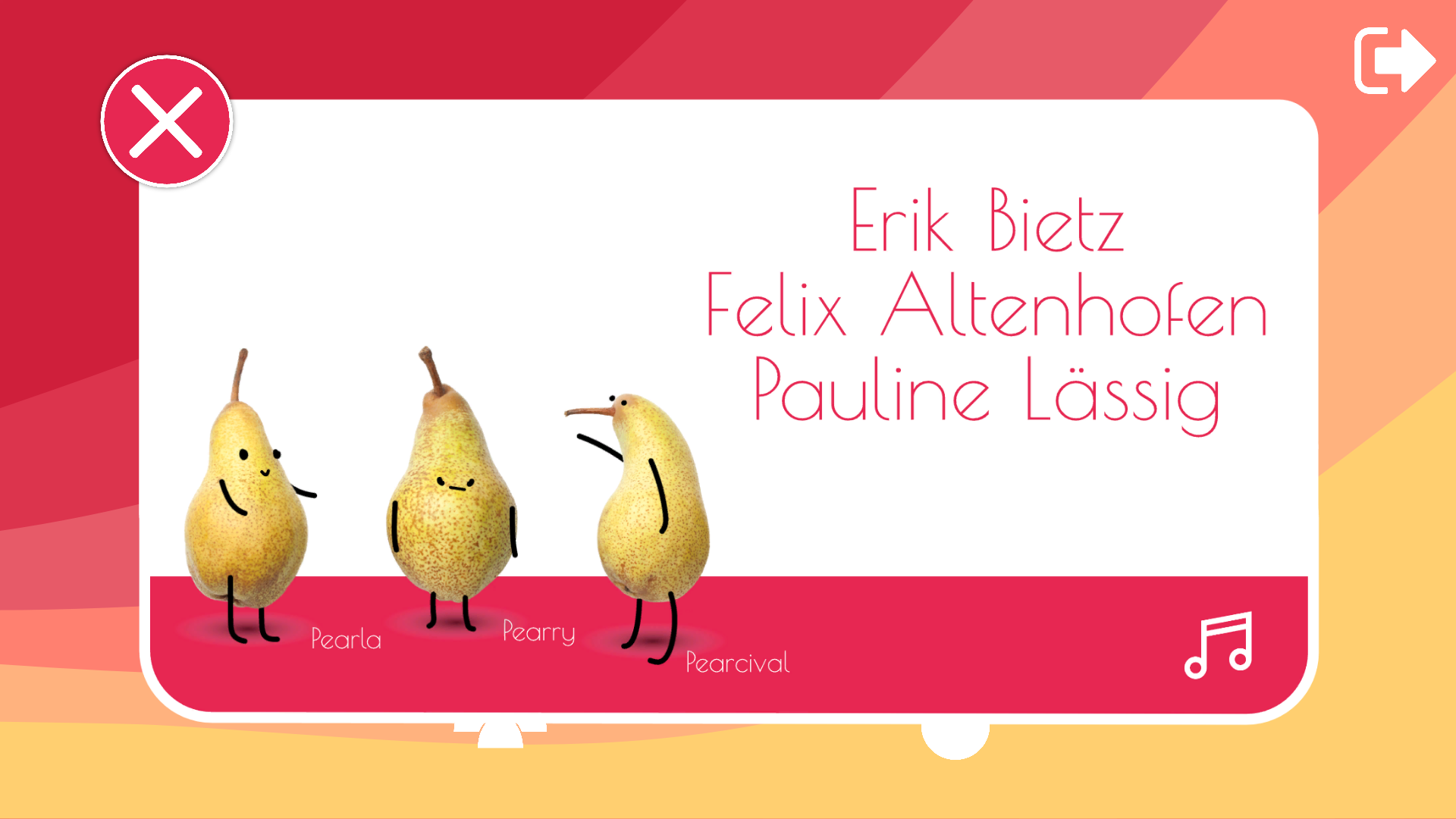 Der Menü-Bildschirm, der die am Spiel Beteiligten zeigt.