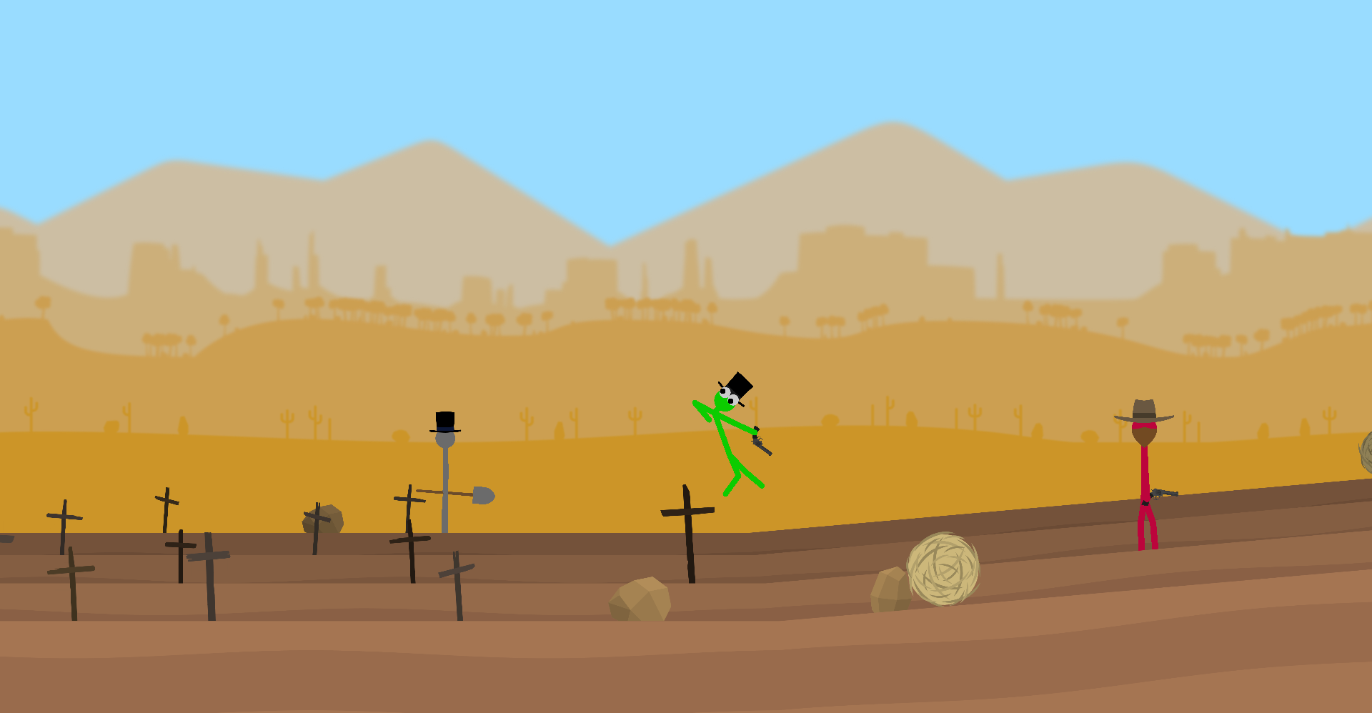 Ein Spieler erkundet die Spielwelt und läuft durch einen Friedhof in der Einöde.