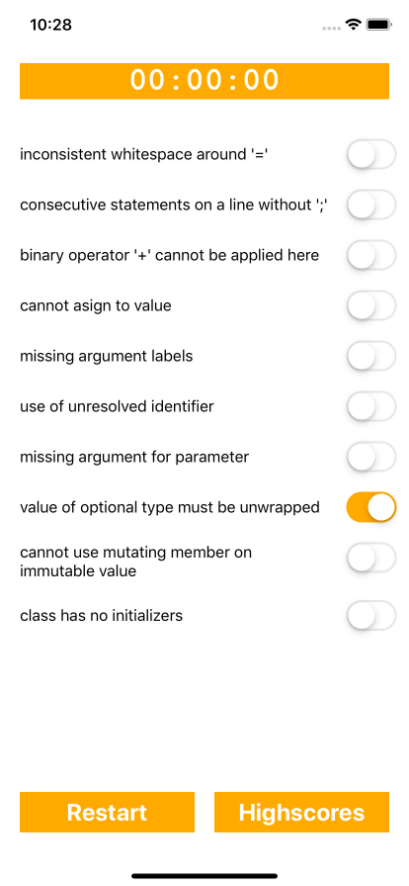 Ein inaktives Spiel mit einem aktivierten Schalter und noch nicht laufendem Timer.